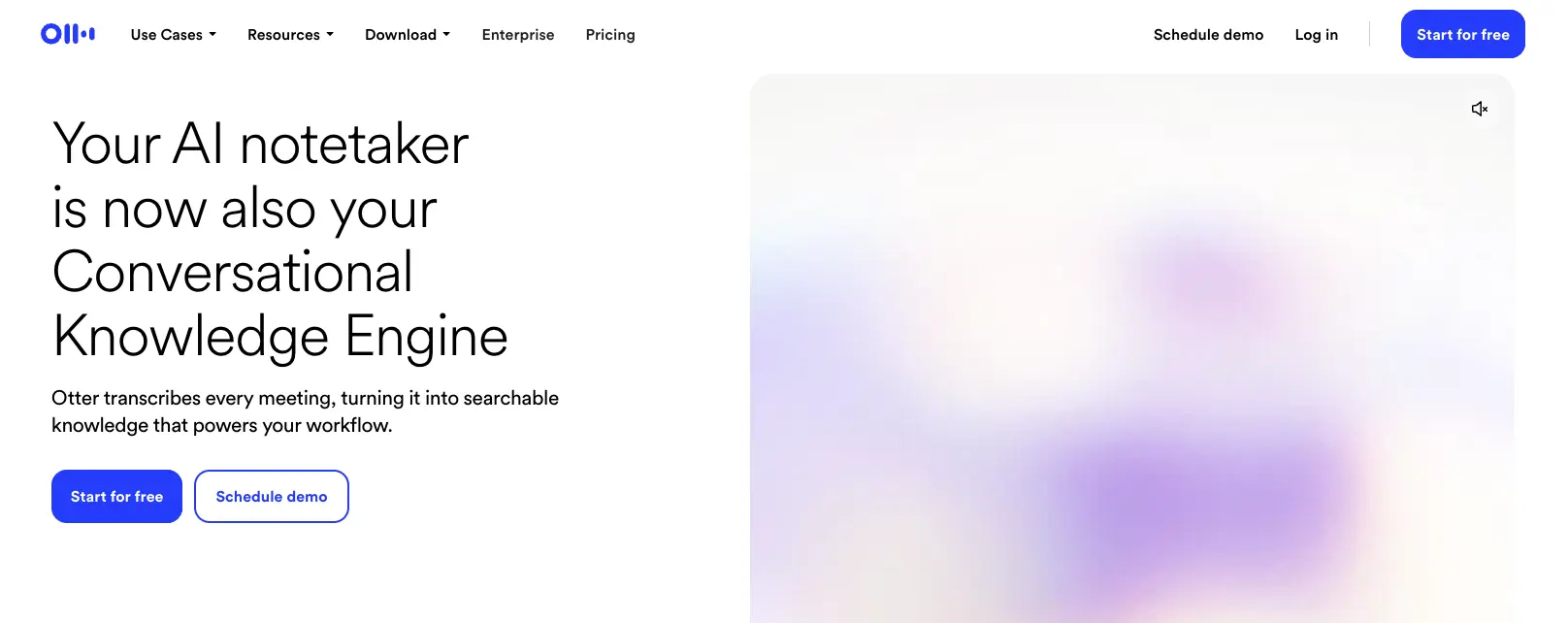 Startseite von Otter mit dem KI-Produkt zur Transkription von Meetings