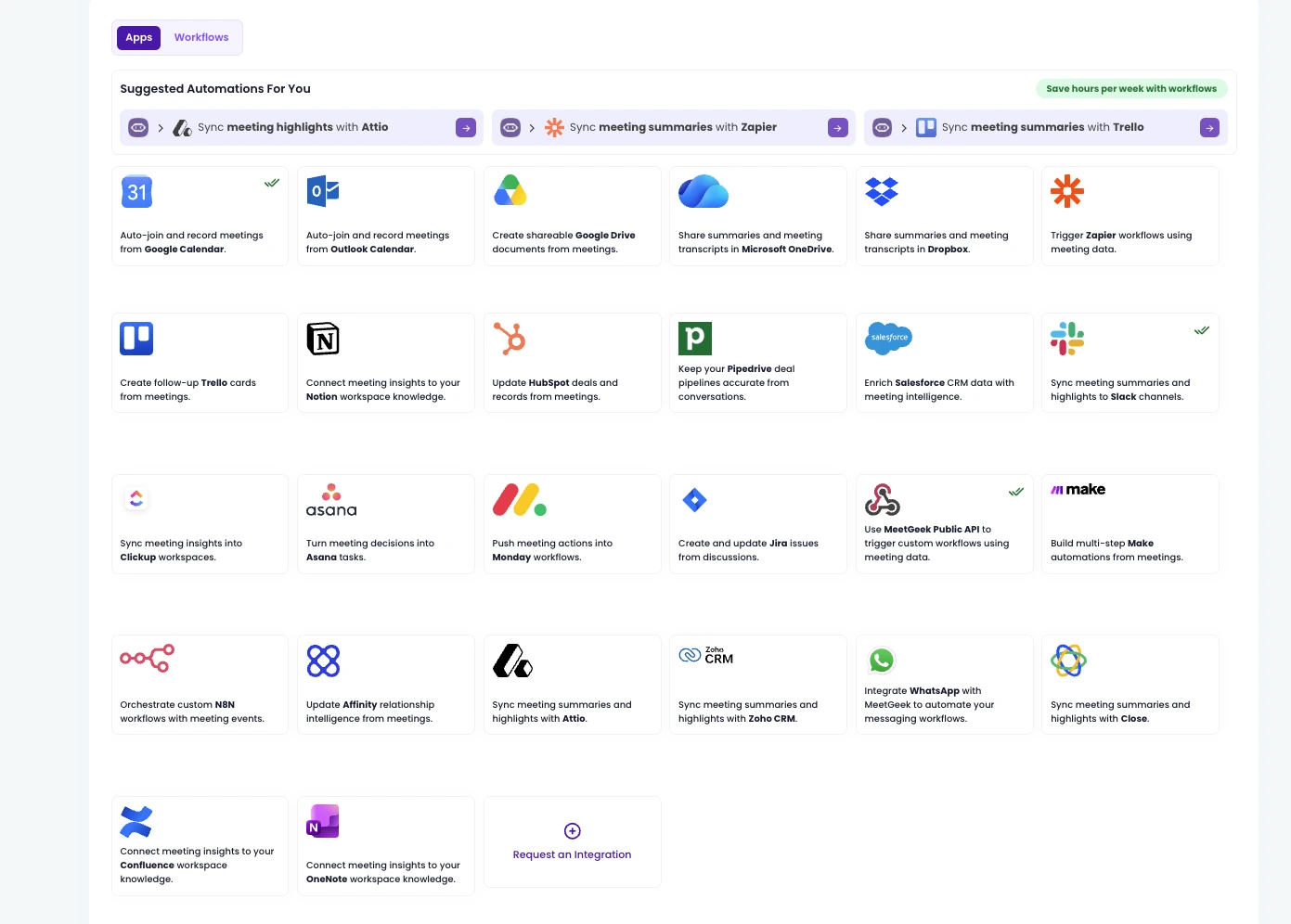 MeetGeek-Integrationen mit Slack, Notion, Asana, Jira, Salesforce und anderen Team-Tools