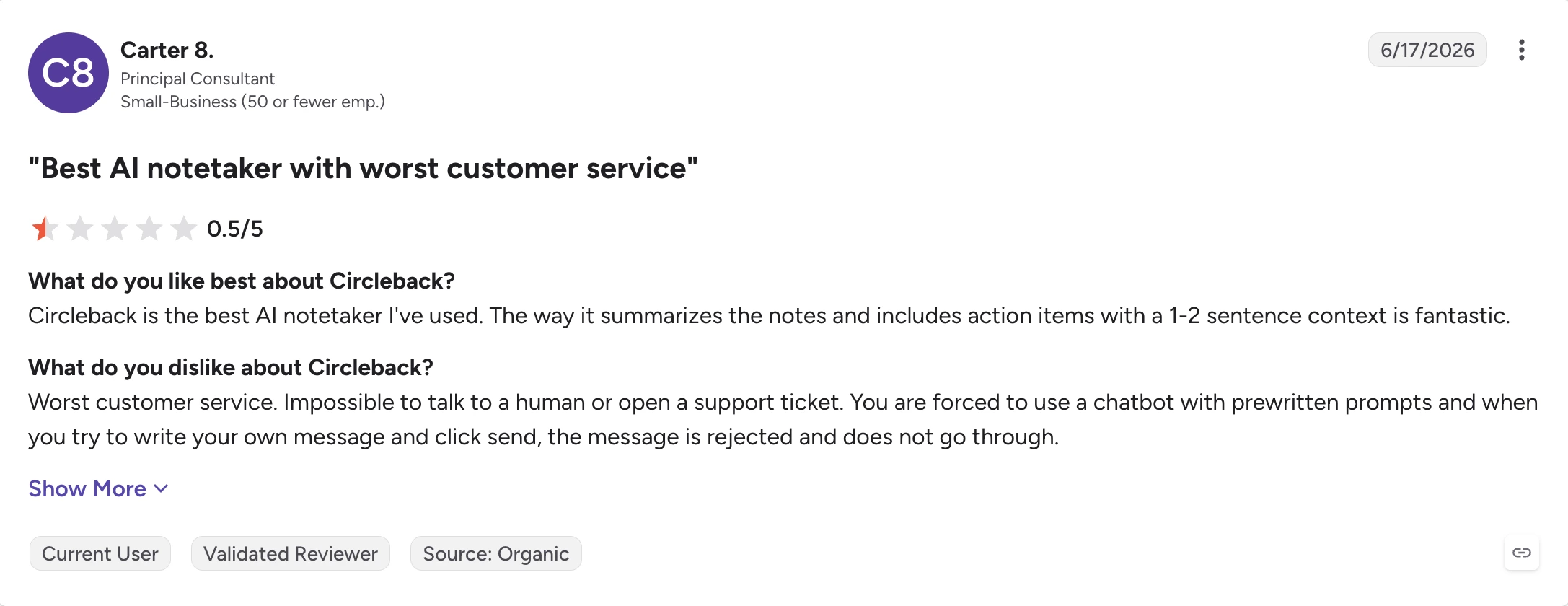 Review of Circleback from Carter 8. on G2 