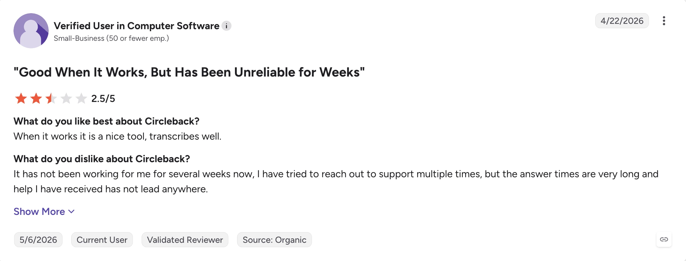 Review of Circleback from Verified User in Computer Software on G2