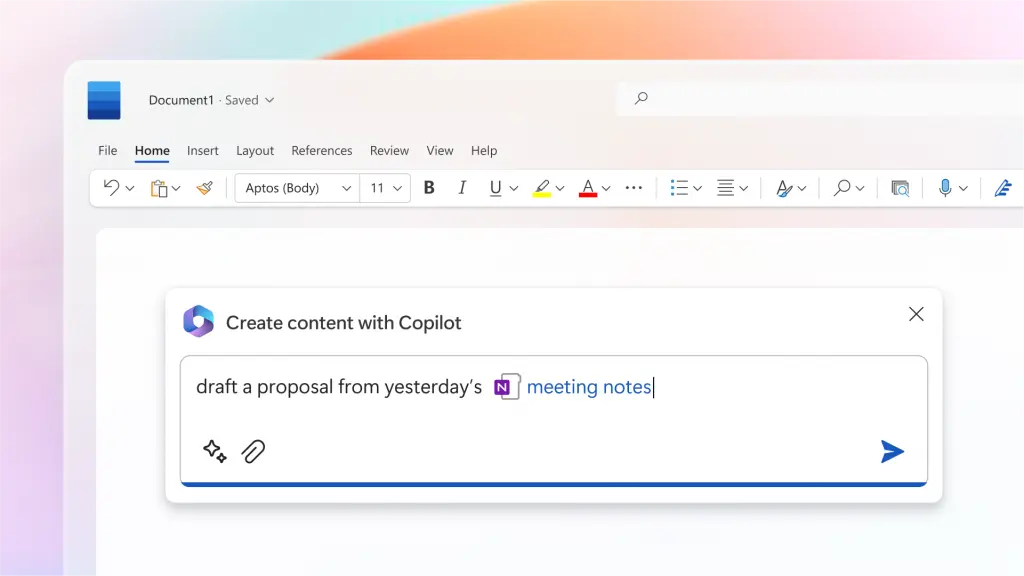 Função "Create content with Copilot" no Microsoft Word
