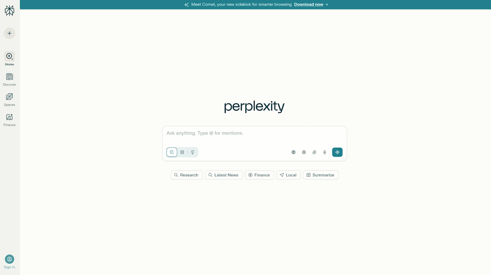 Novo chat no Perplexity AI