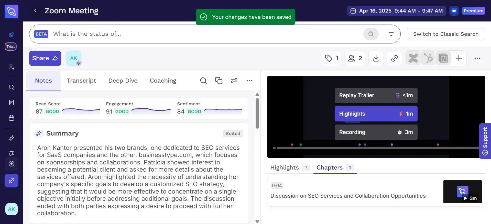 Read AI Zoom meeting notes