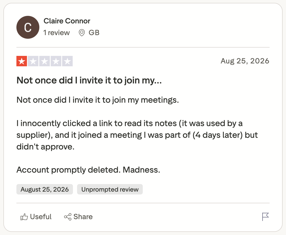 Read AI review on Trustpilot from Claire Connor