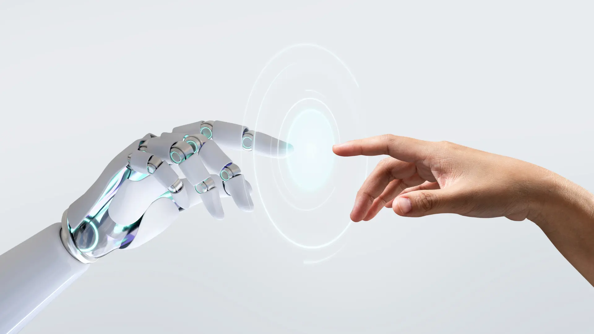 Görselde Michalangelo'nun yaratılış tablosuna gönderme yapan bir soyut resim bulunuyor. Resimde bir makine eliyle bir insan eli ortada buluşuyor. 