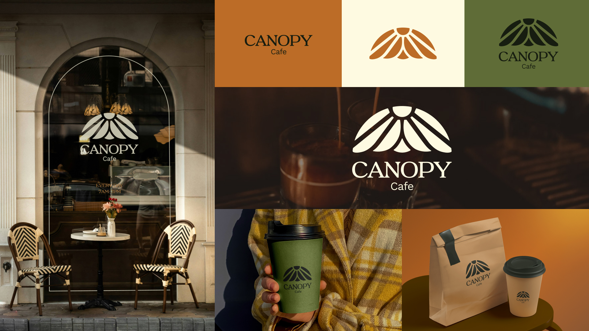 Brand identity board for “ambient”, showing logo, product mockups, color palette, UI icons, employee badges, and Overused Grotesk typeface.