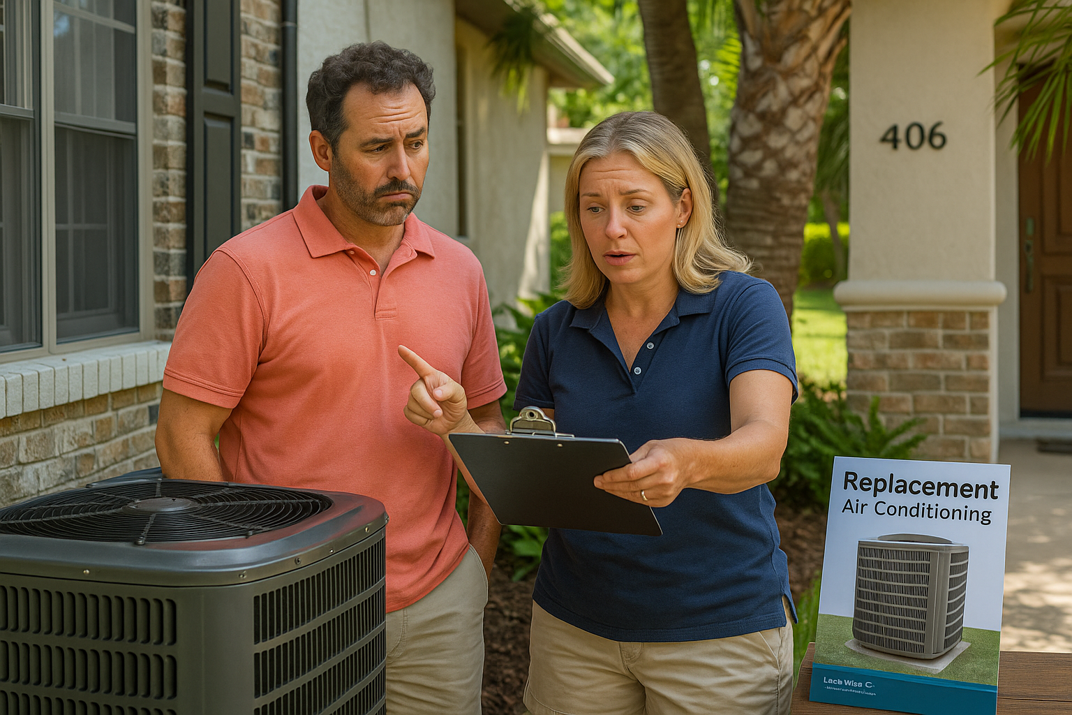 HVAC Technician explaining the cost of repairs to a customer.