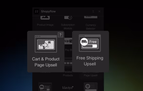 Free-shipping progress bar showing upsell product cards with add-to-cart buttons.