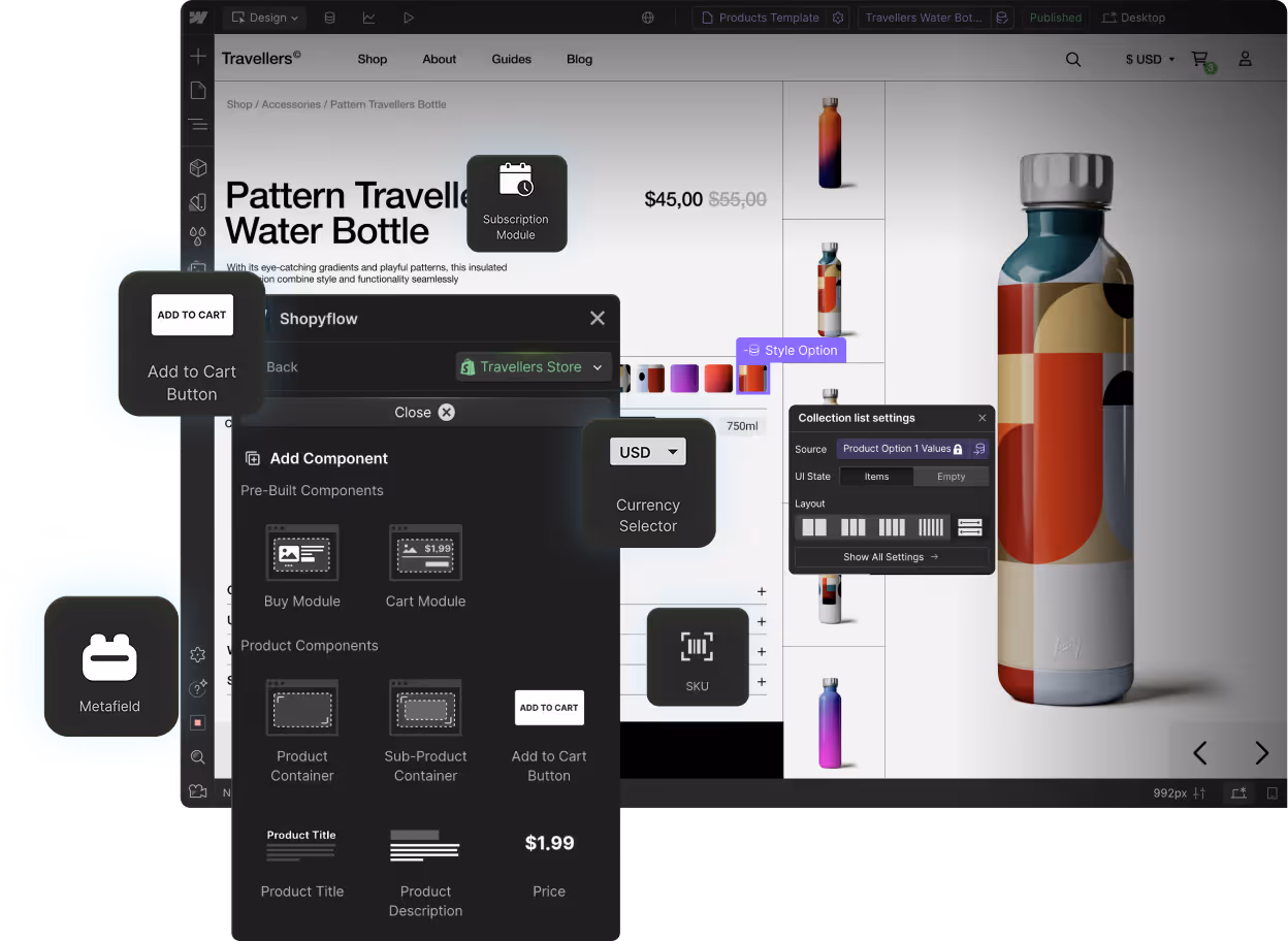 Storesynk component library seen in Storesynk Webflow App