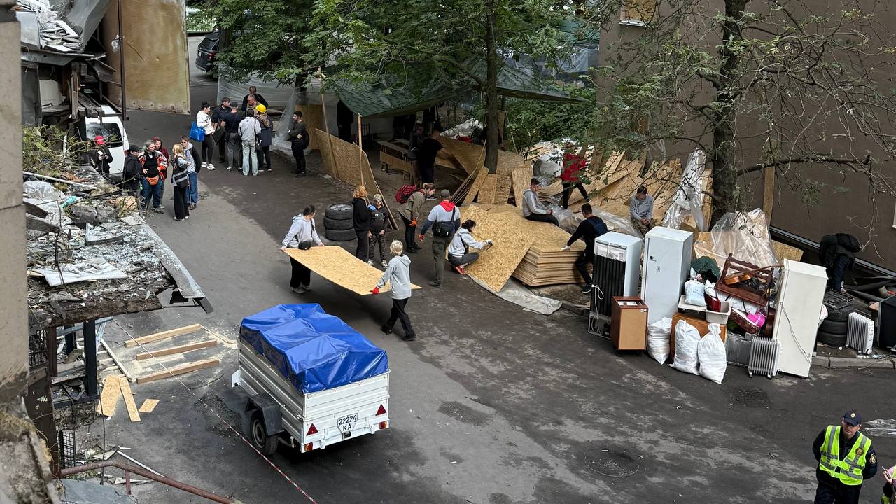 These people are the ones sweeping away shattered glass, sealing broken windows with film or OSB boards,