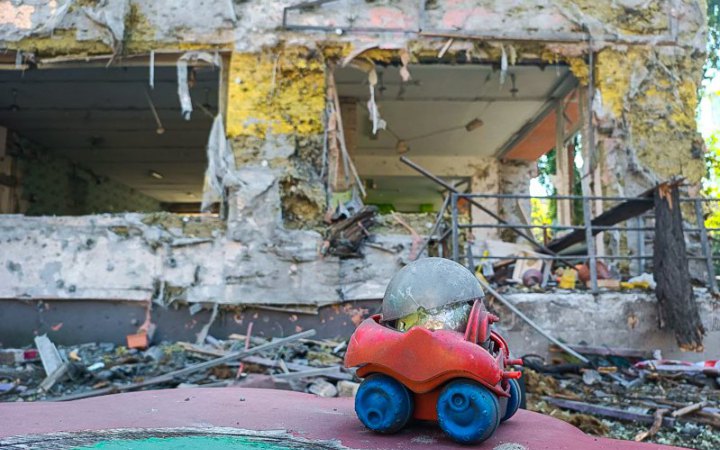 Destroyed kindergarten in Kyiv oblast