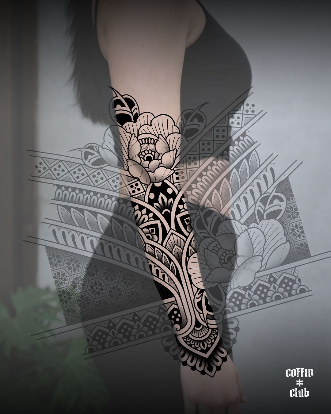 Le tatoueur ornemental, mandala et géométrique Lotus Noir au Coffin Club de Lausanne.