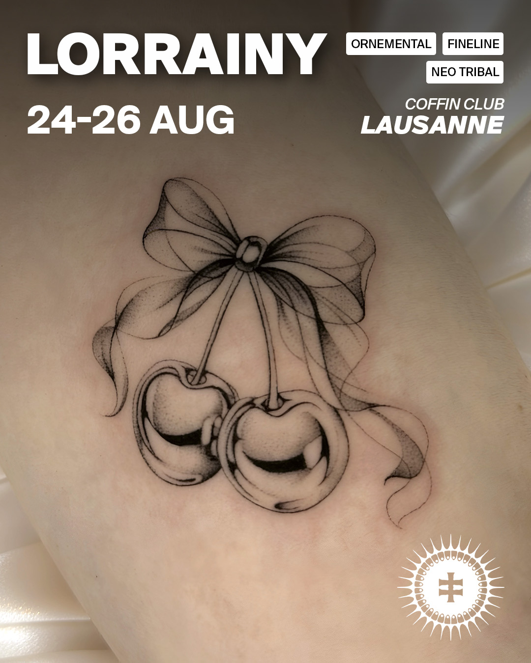 La tatoueuse Lorrainy spécialisée en fineline et neotribal au Coffin Club de Lausanne
