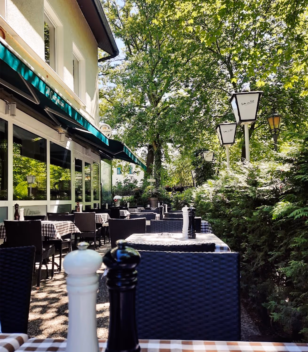 Seats outside view of terrace.