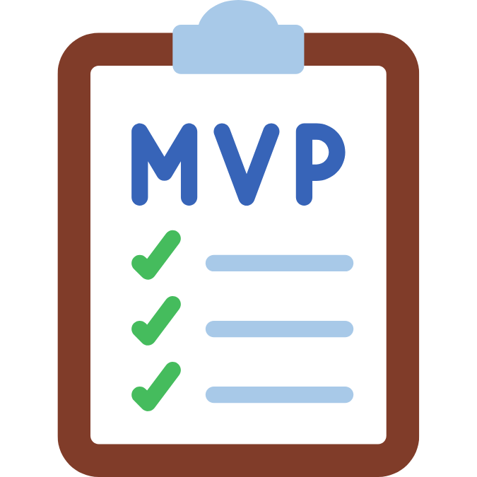 graphic of 'MVP' and a scribbled list on a clipboard