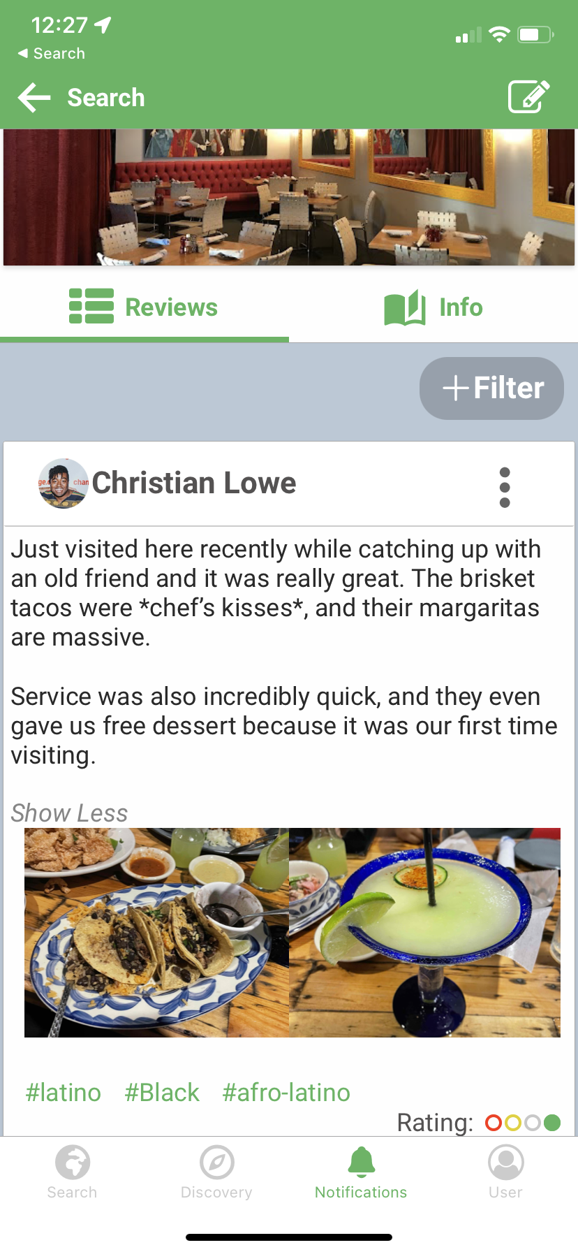 screenshot of a business review on TGBP mobile app