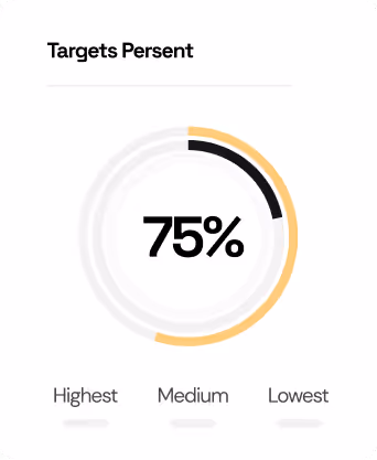 Circular progress chart showing 75% completion under the heading Targets Persent with labels Highest, Medium, and Lowest below.