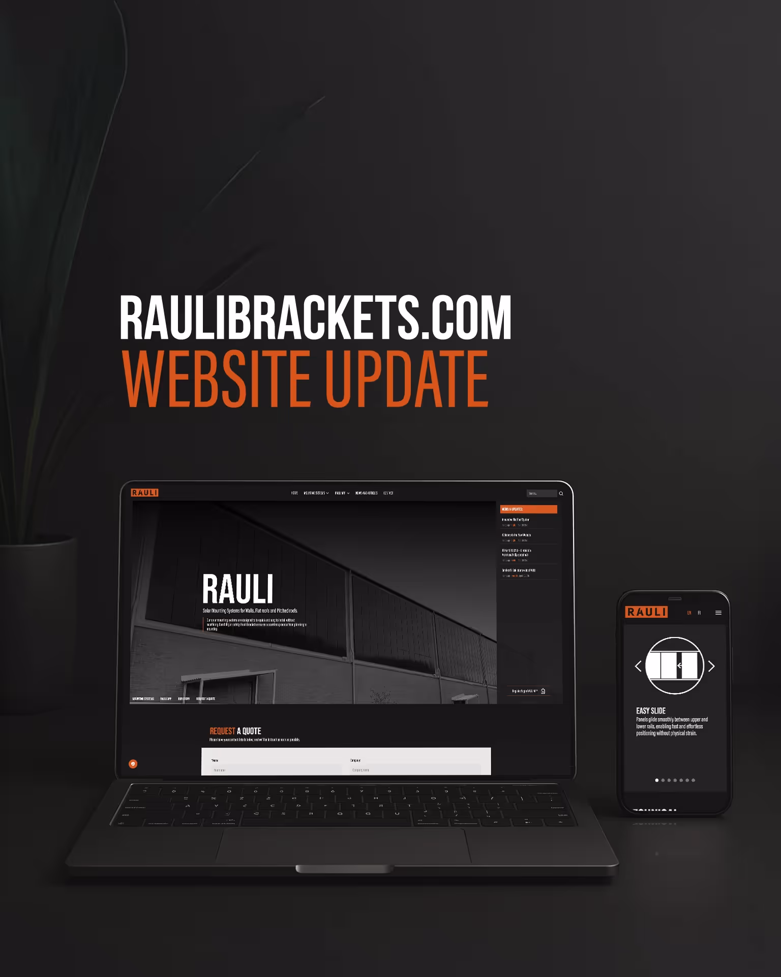 raulibrackets.com page update image. Image has a laptop and mobile phone on a desk that shows the redesign of the website.