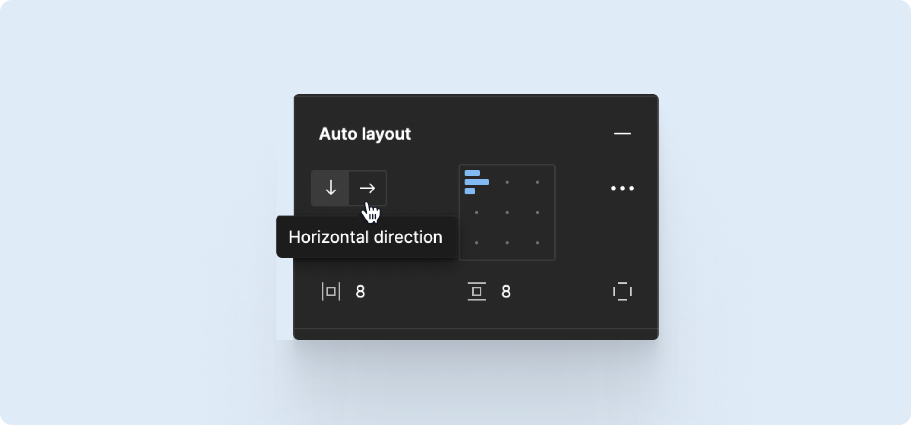 Ansicht aus dem Tool Figma wie man mit Auto-Layout die Position eines Elementes verändern kan