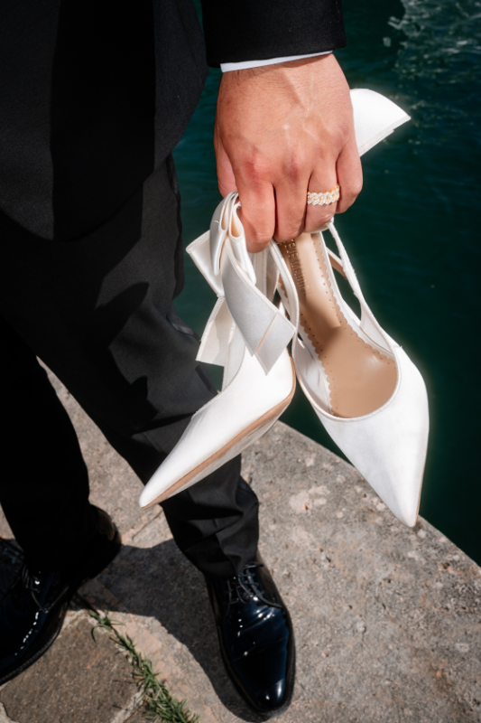 flashy detail shot of bridal shoes 