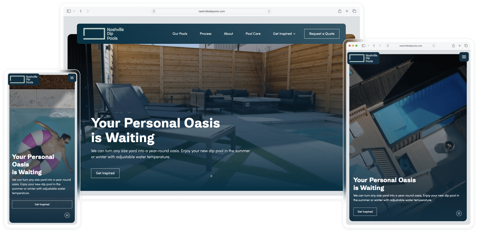 Nashville Dip Pools responsive home page design.