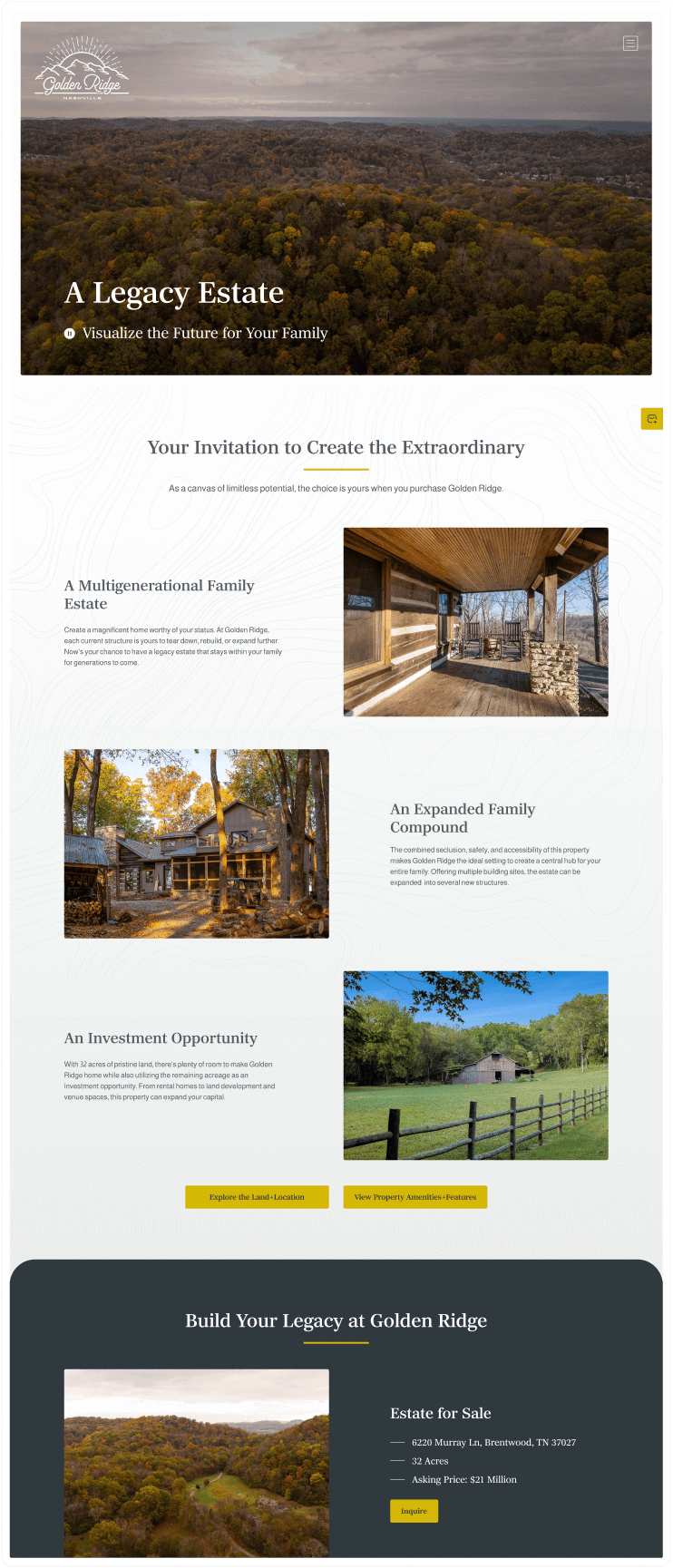 Golden Ridge family legacy page mockup.
