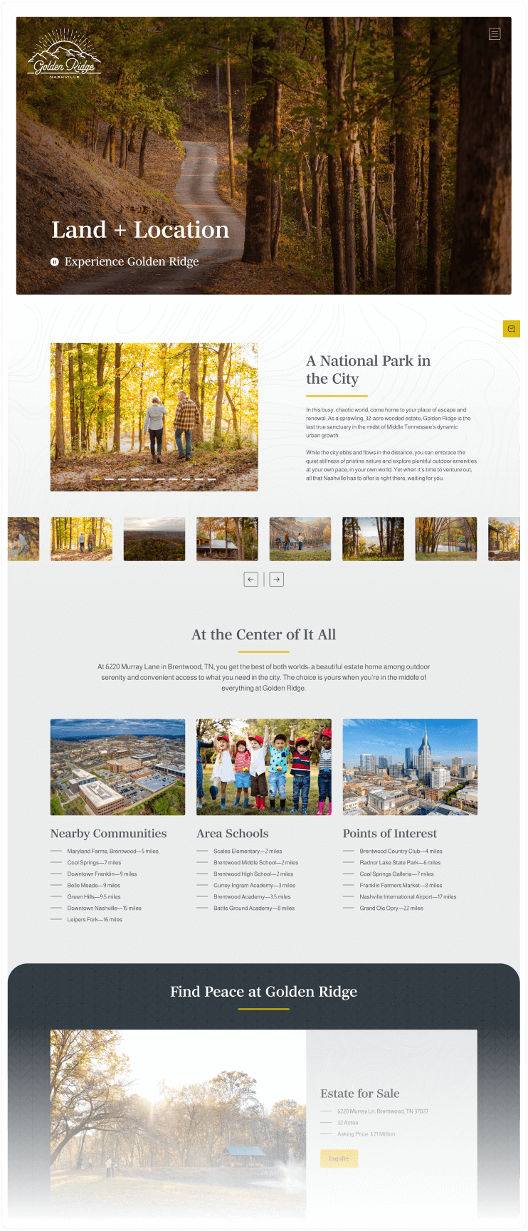 Golden Ridge land and location page mockup.