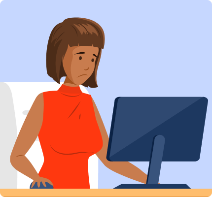 Frustrated woman at desktop computer.