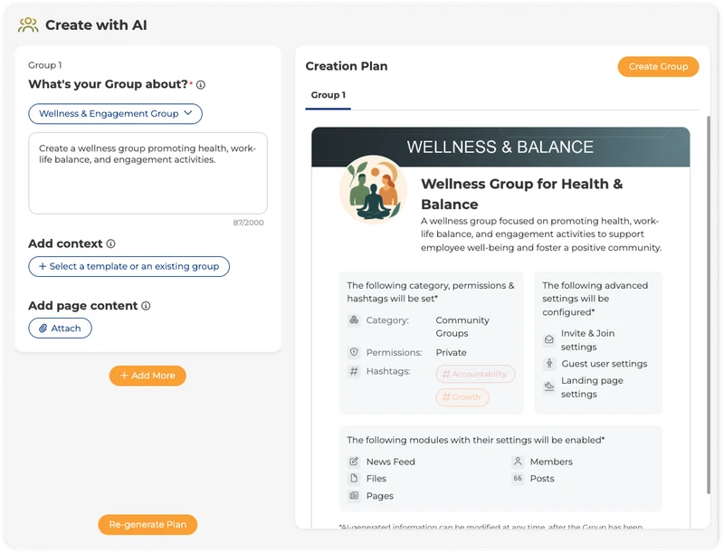 Create employee groups in MangoApps with AI