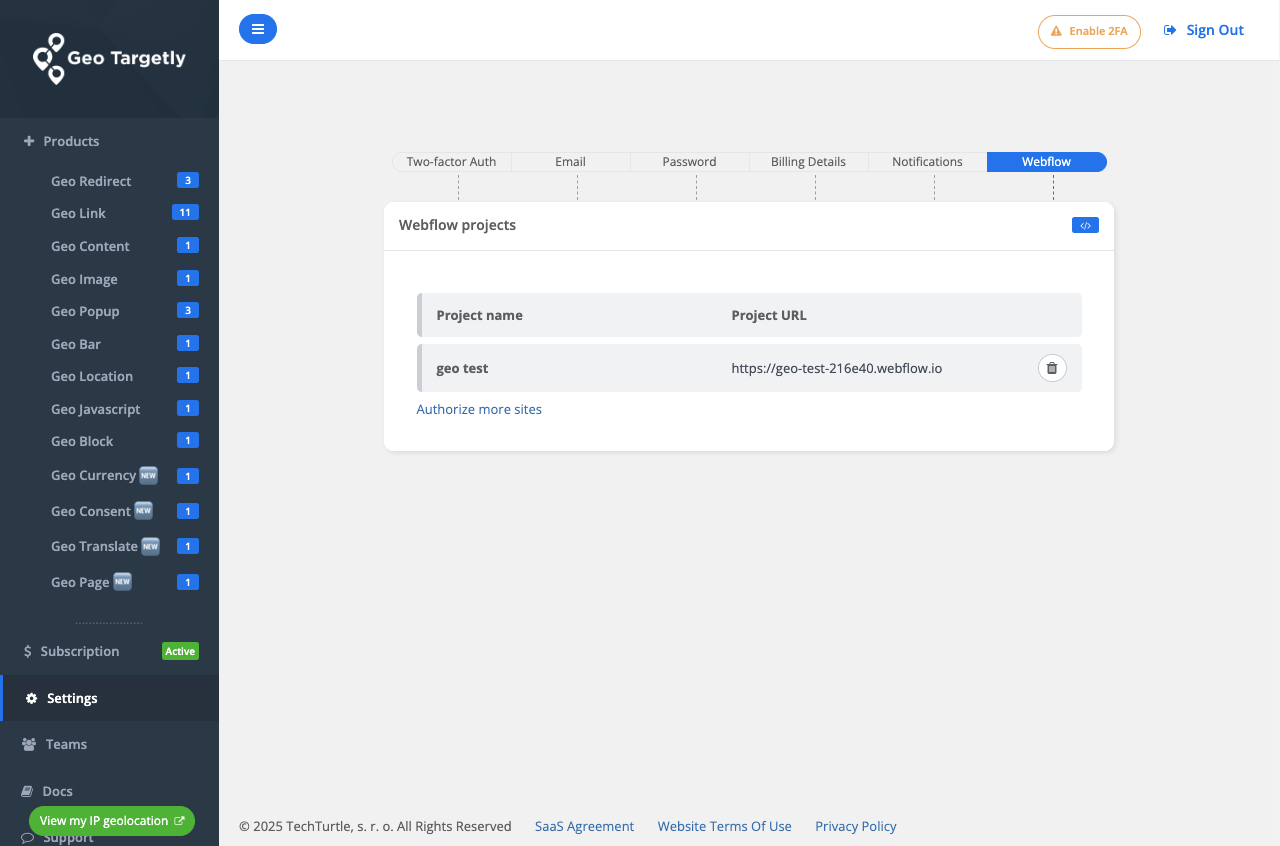 Webflow setup in GeoTargetly account