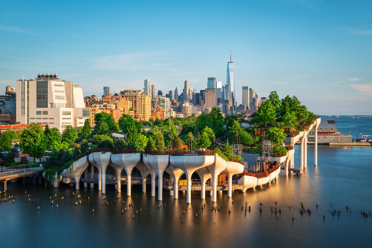 Little Island view and downtown Manhattan in the background