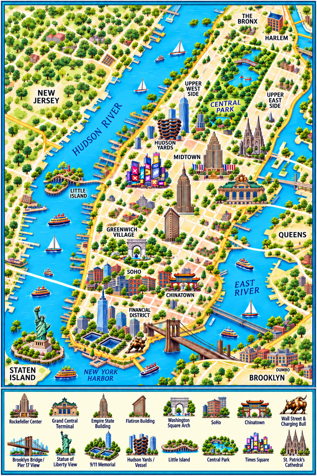 Map of Manhattan highlights and places to see