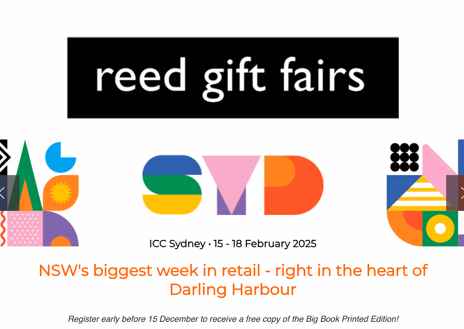 文房具&ギフト展示会:Reed Gift Fairs Sydney Webサイトページ