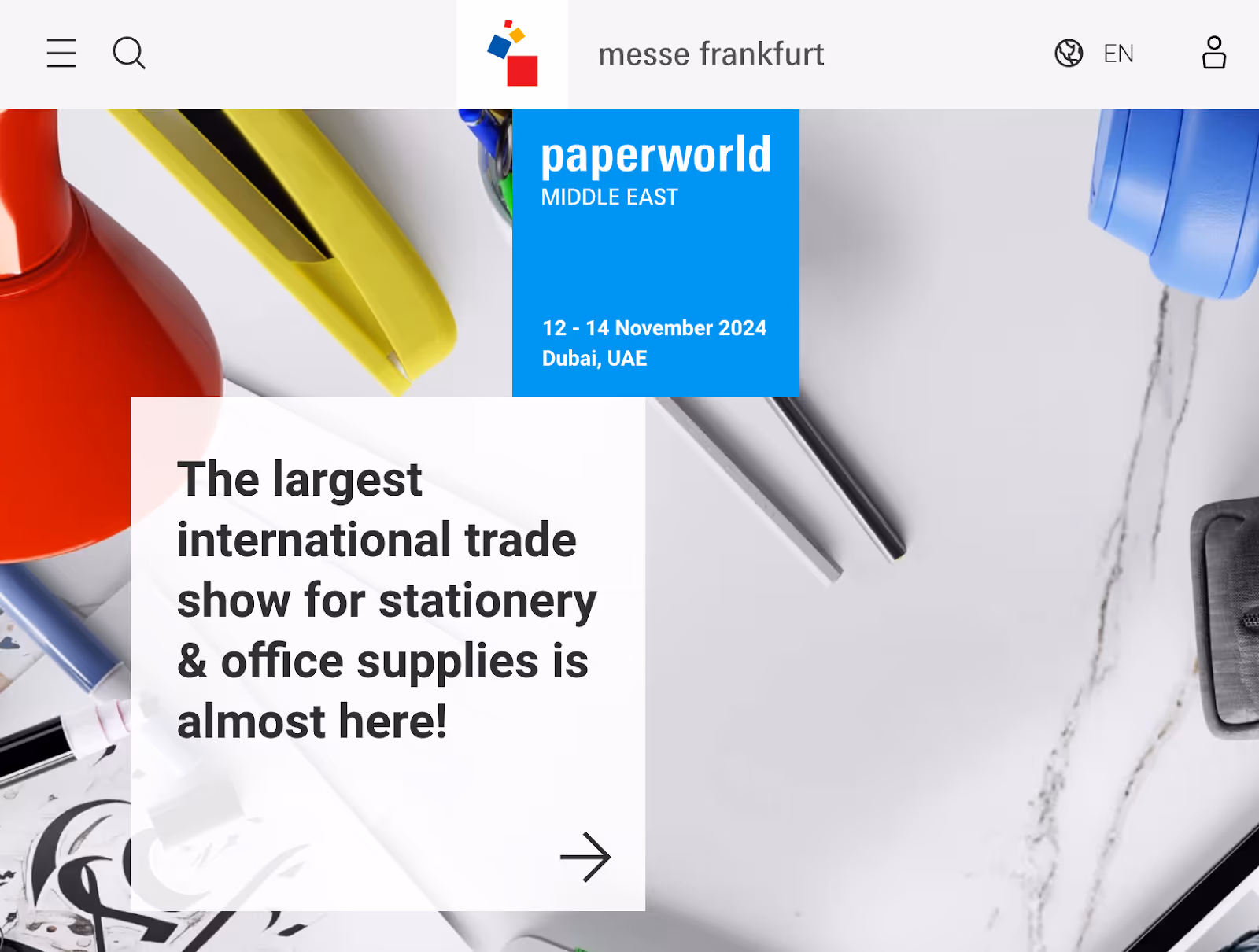 文房具&ギフト展示会:Paperworld Middle East Webサイトページ