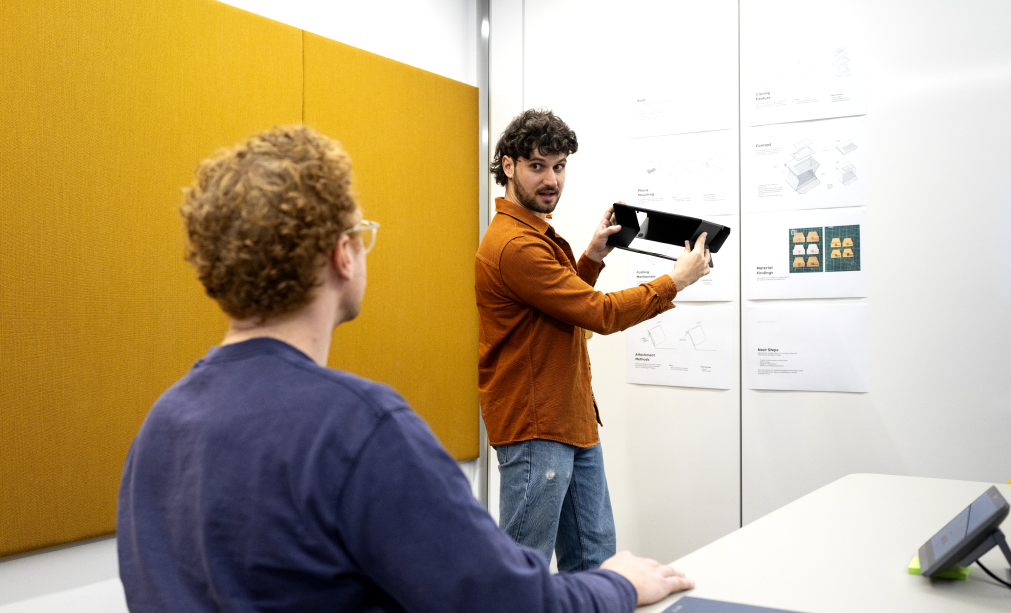 Pablo Perez presenting a prototype of the More Connection Cam to a client.