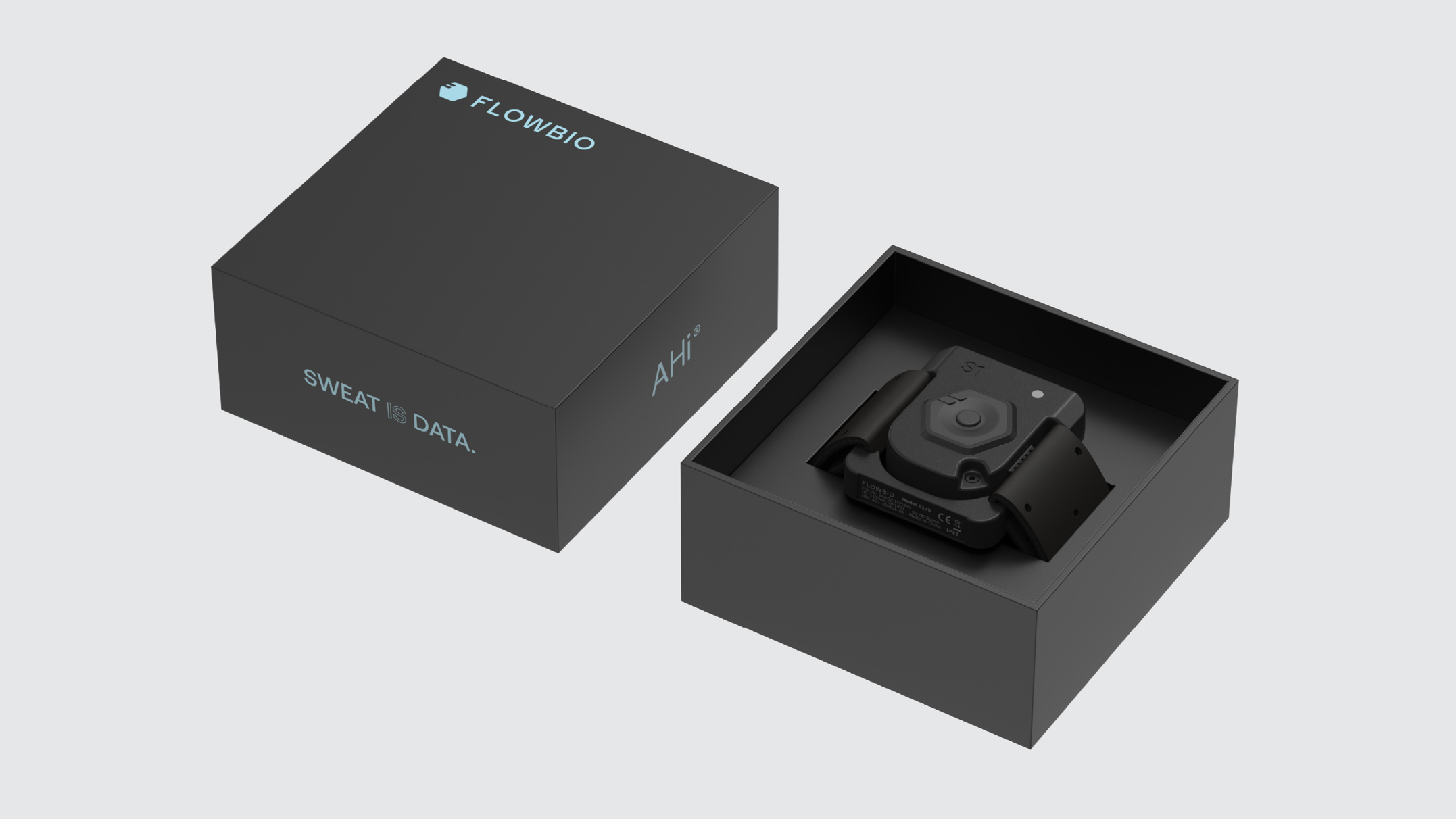 Flowbio device inside an open black branded box.