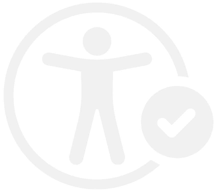 Accessibility symbol with a figure inside a circle and a checkmark indicating compliance.