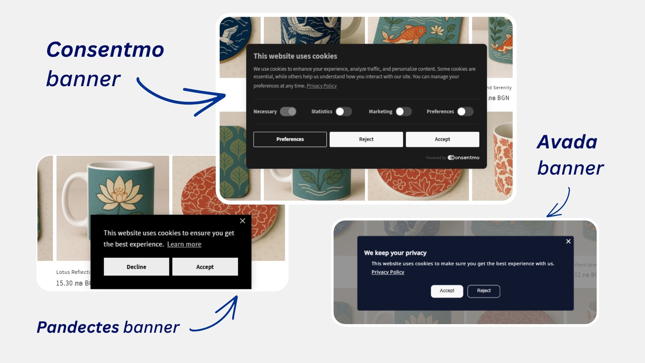 Banner example of compliance apps: Consentmo, Avada, Pandectes