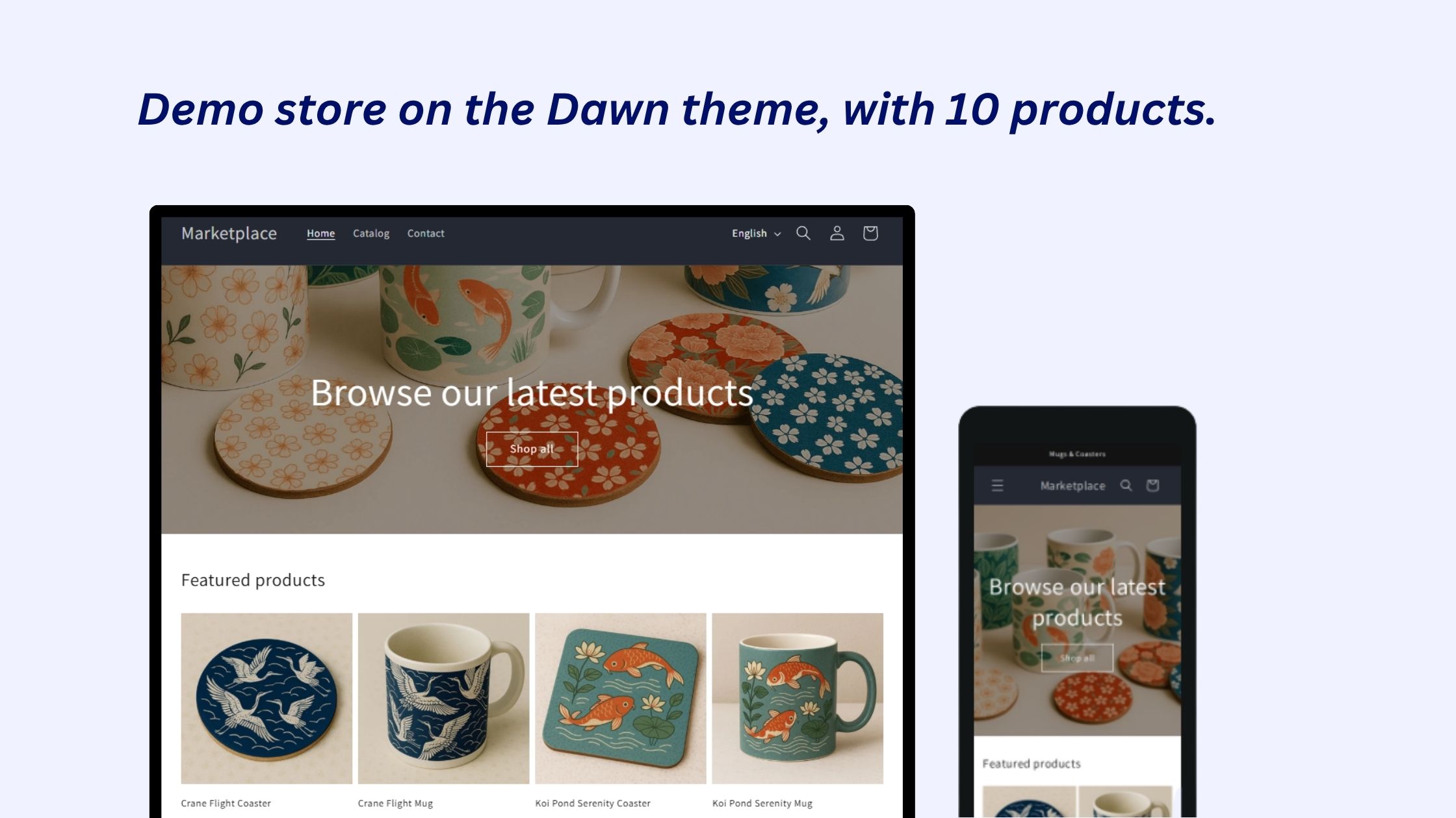 Demo store on the Dawn theme, with 10 products.
