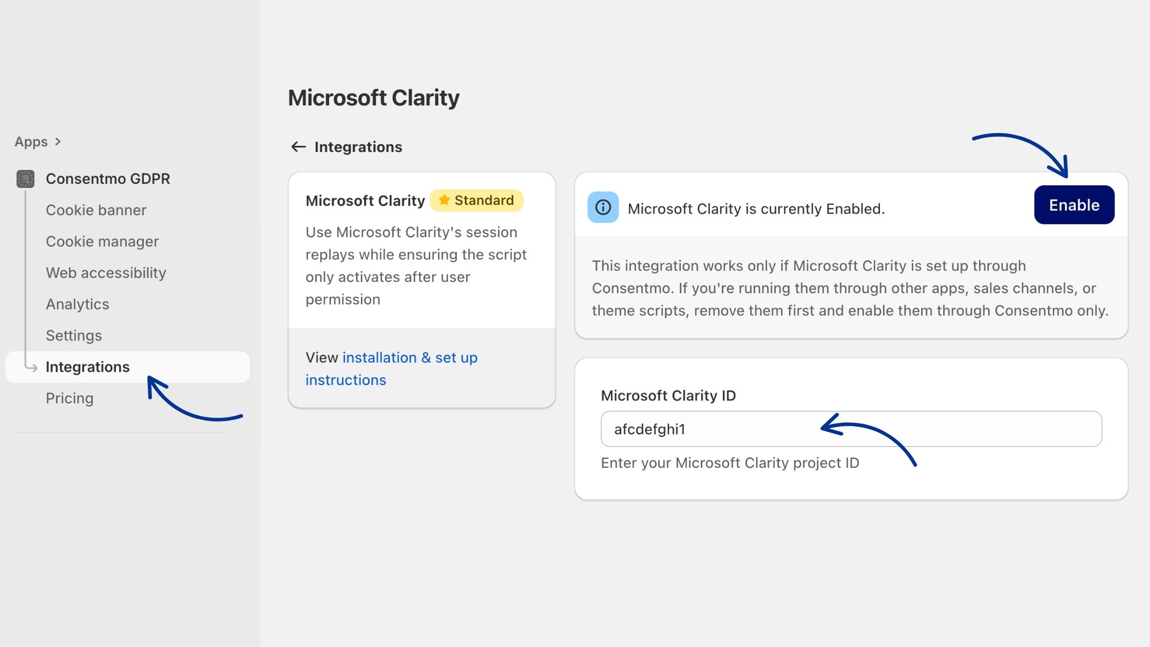 Paste and Activate Compliant Microsoft Clarity Tracking Via Consentmo