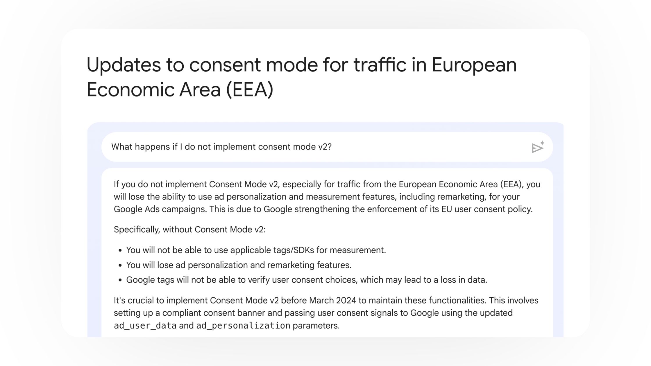 Google Consent Mode warning message.