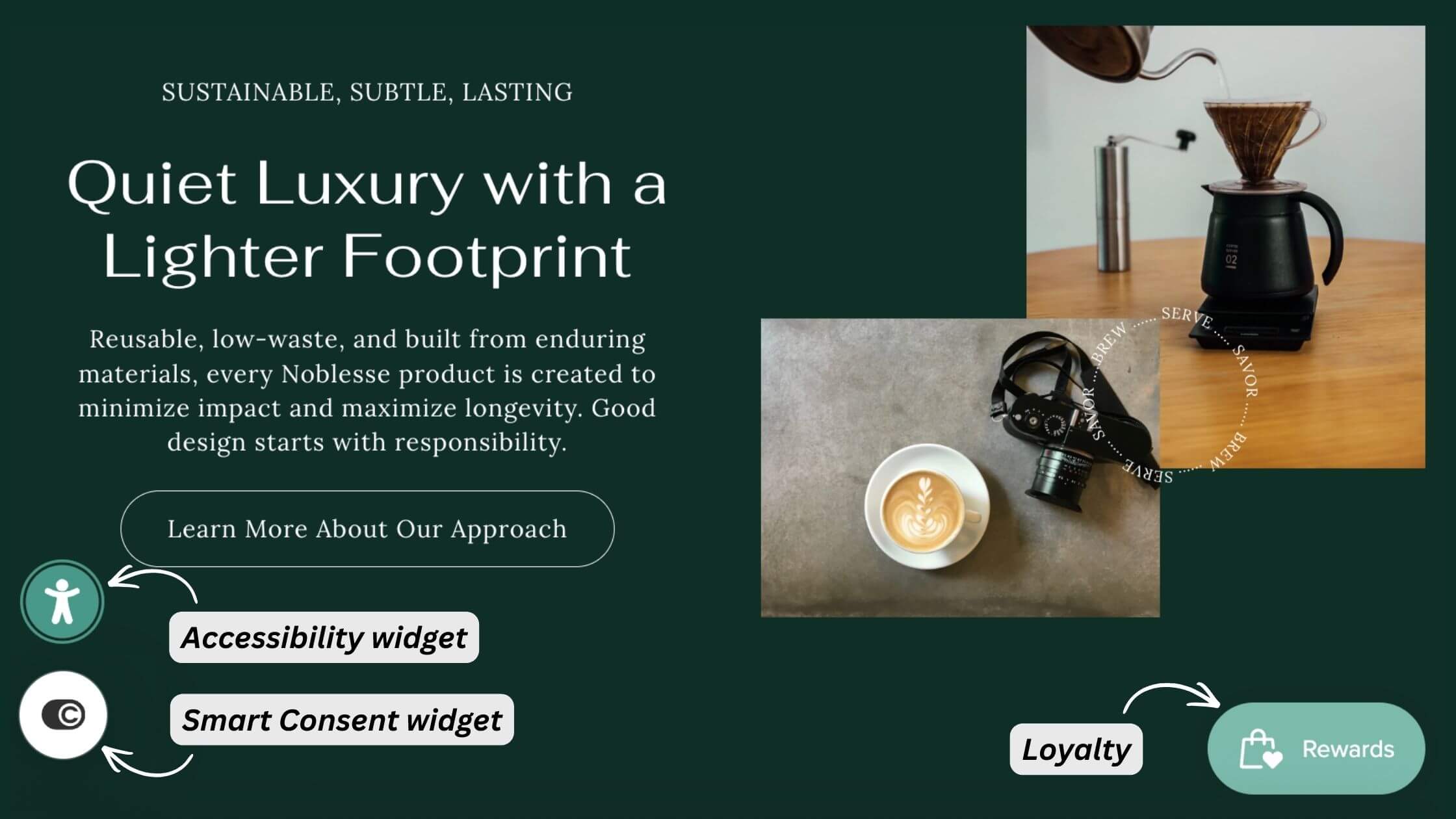 Example of different widgets on the storefront of a Shopify store.
