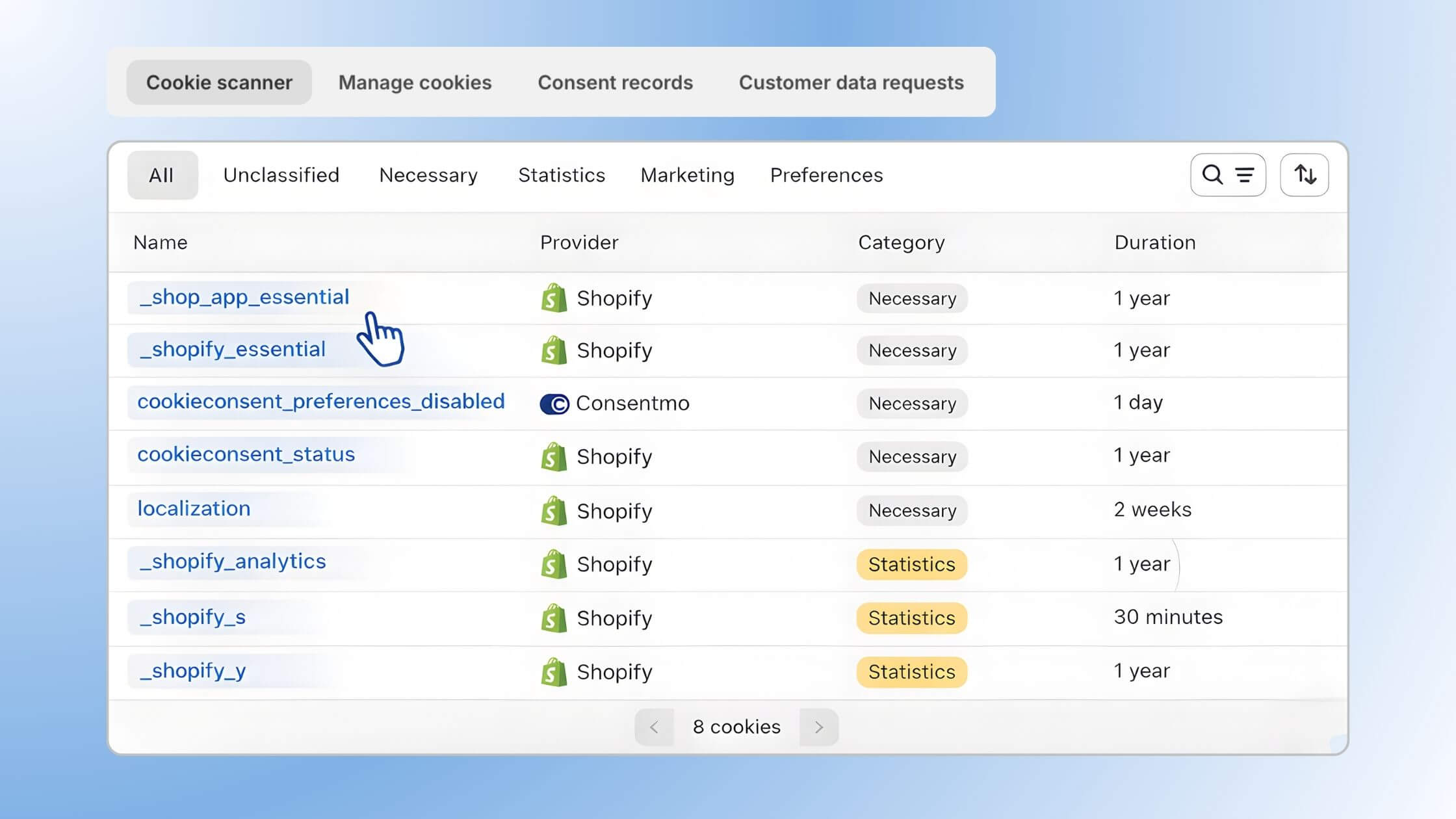 Another improvement to the scanning workflow: cookies can now be classified directly from scan results.
