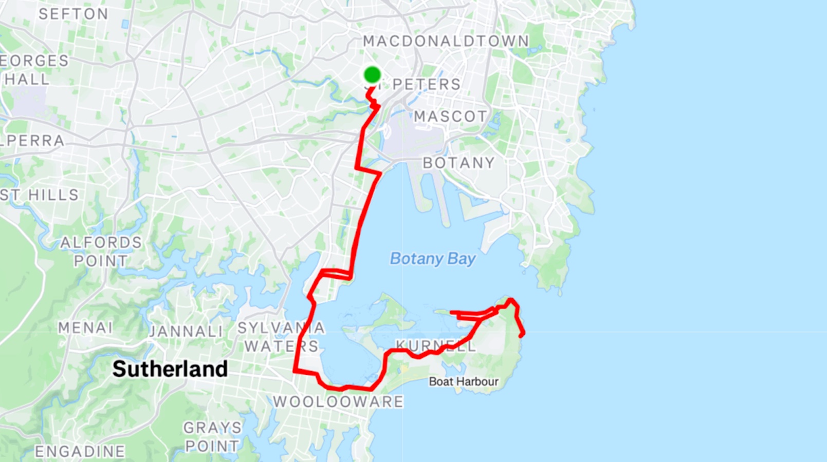 Route map of the DHBC Kurnell route