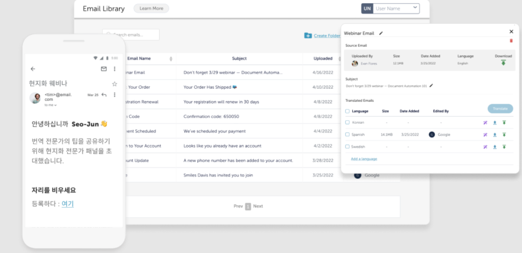 Image: the email translation interface of the Localize platform