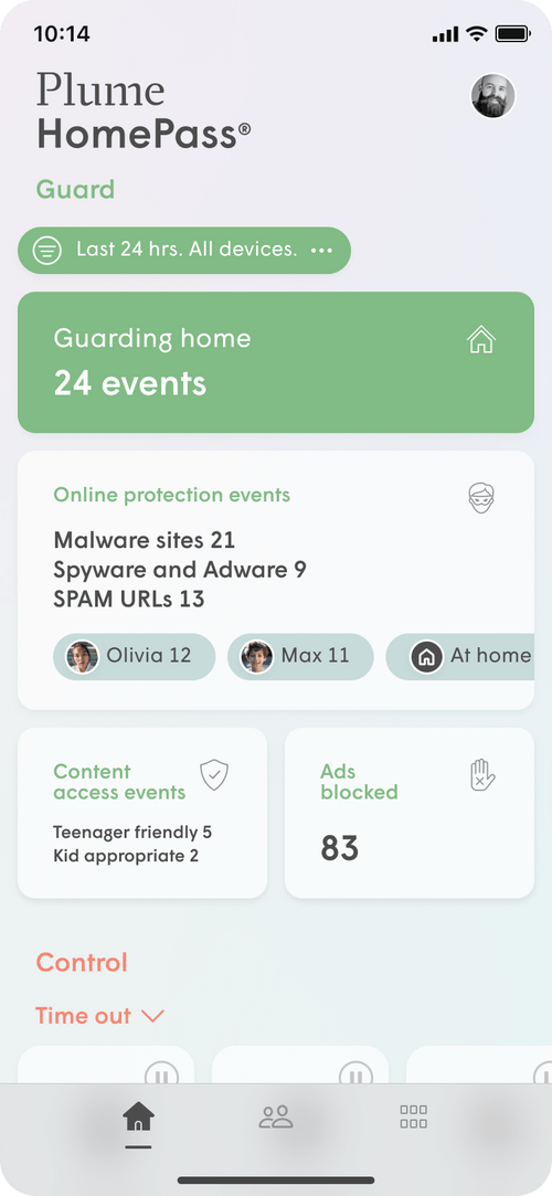 Plume HomePass App Screenshot, showing "Guard" feature
