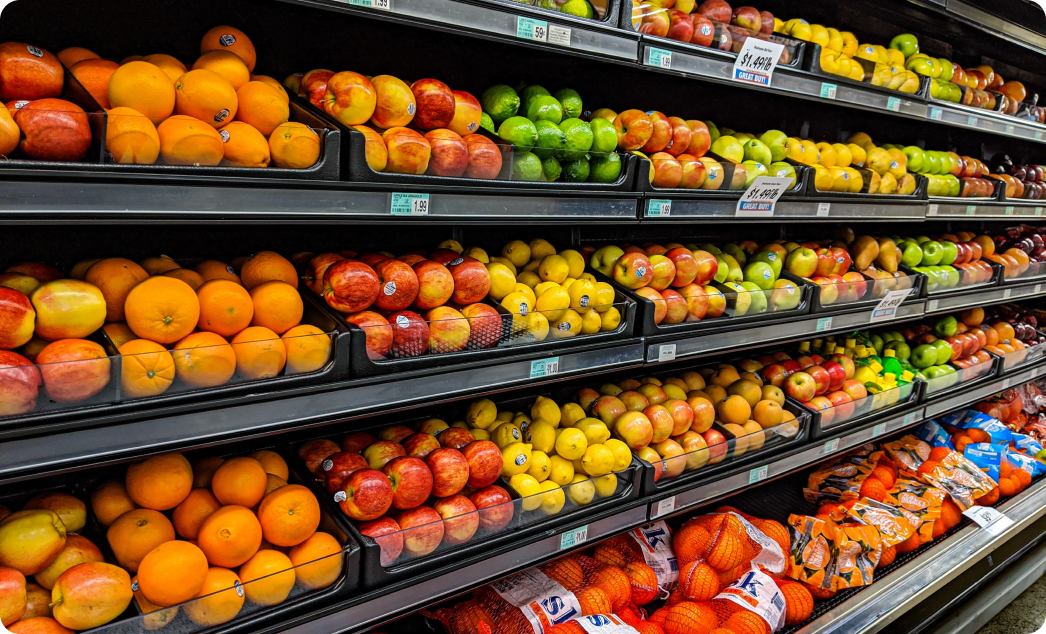 The produce aisle of a supermarket