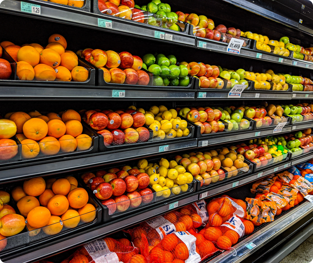 Close up of a product aisle in a grocery store