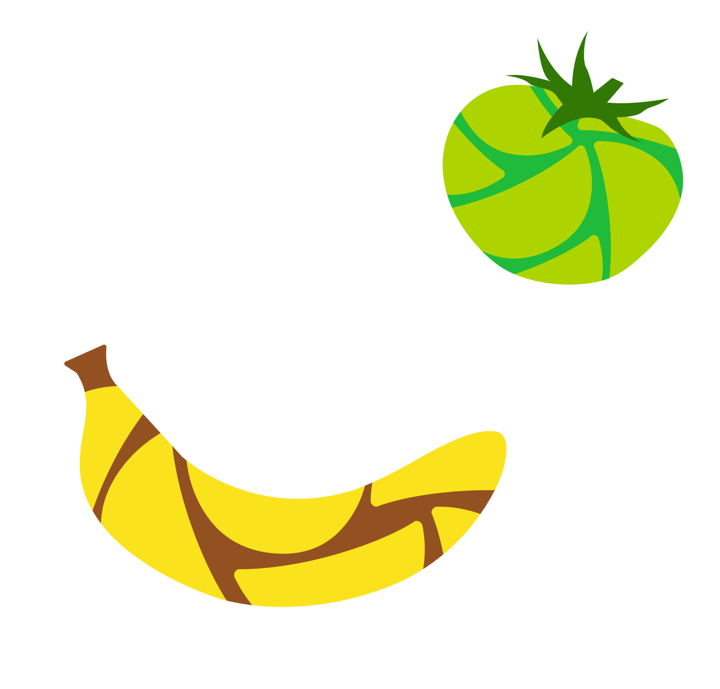 Abstract illustration of a tomato and banana next to each other