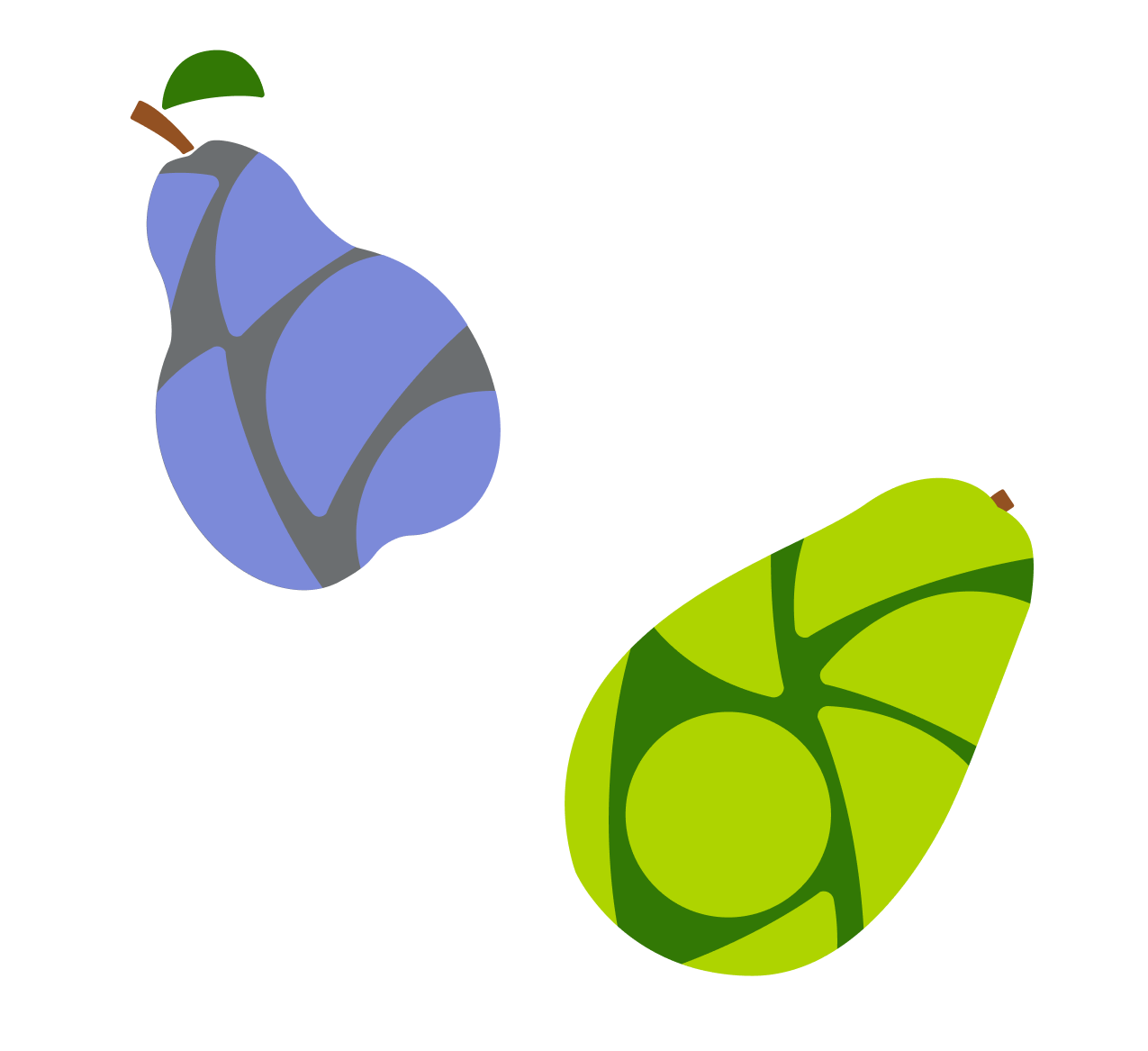 An abstract illustration of a pear and avocado